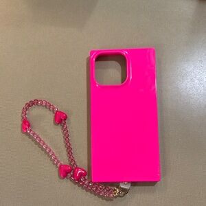 Pink Phone Case with Heart Chain